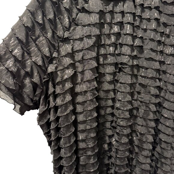 Maggie Barnes Black Ruffled Top Sz 4X Short Sleeves 30/32 95% Polyester & 5% Spa - Picture 5 of 11